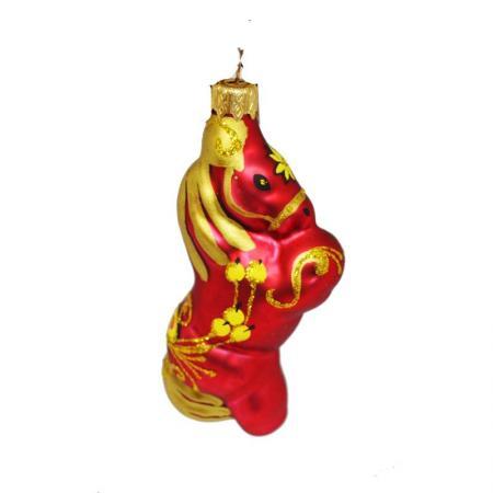 Елочная игрушка Лошадь Народные узоры стекло красная (высота 10 см)